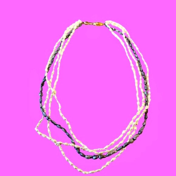 Vintage Fresh Water Pearl Necklace 3 Strands White & Blue Sterling Silver Clasp - Picture 10 of 10